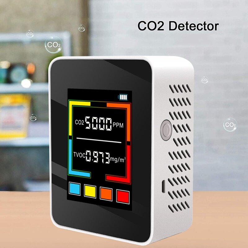 كاشف ثاني أكسيد الكربون مع شاشة LCD ، شاشة مراقبة جودة الهواء ، مقياس TVOC ، المنزل ، المدرسة ، المكتب
