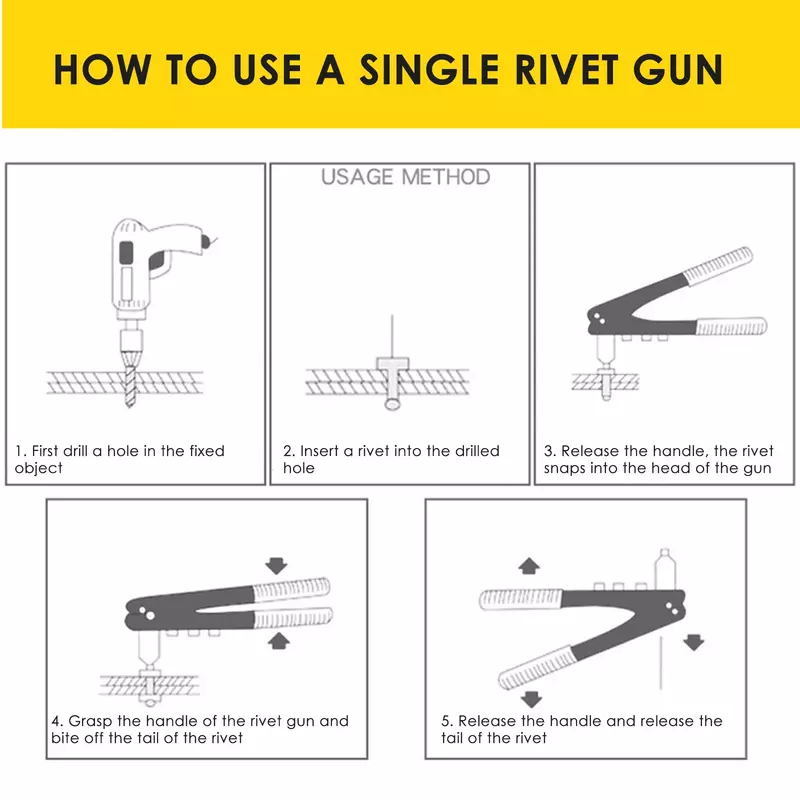 Manual Double Handle Rivet Gun Aço inoxidável, Pull Willow Gun, Metal Woodworking, Ferramentas manuais, Kit de reparo