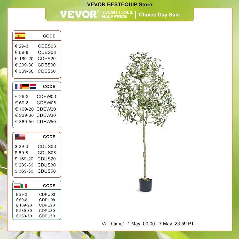 VEVOR Artificial Olive Tree 4/5/6 FT Tall Faux Plant Secure PE Material & Anti-Tip Tilt Protection Low-Maintenance Tree for Home