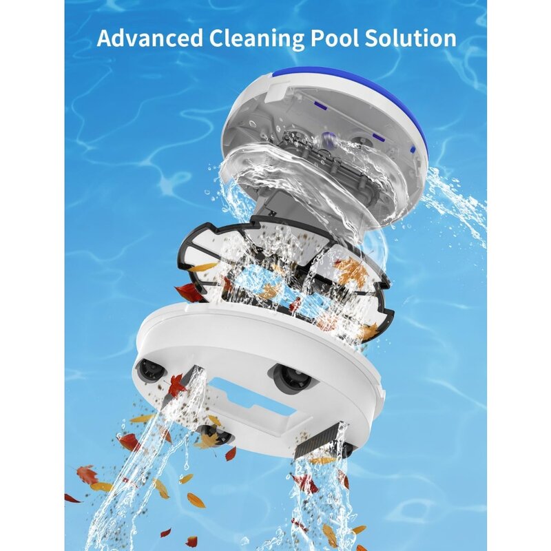 Robotic Pool Cleaner, Cordless Robotic Pool Vacuum, Lasts up to 120 Mins, Dual-Motor, Self-Parking, 5200mAh Battery, Pool Vacuum