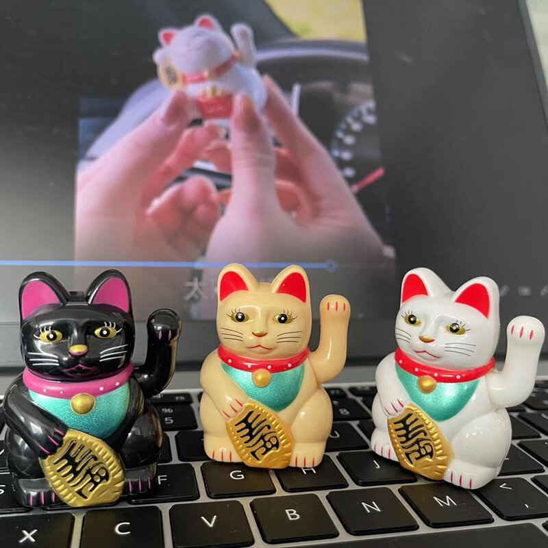 1 Buah Dekorasi Kucing Beruntung Mini Surya Otomatis Melambaikan Kucing Beruntung Dekorasi Mobil Kue Memanggang Patung Patung Ornamen Desktop Rumah