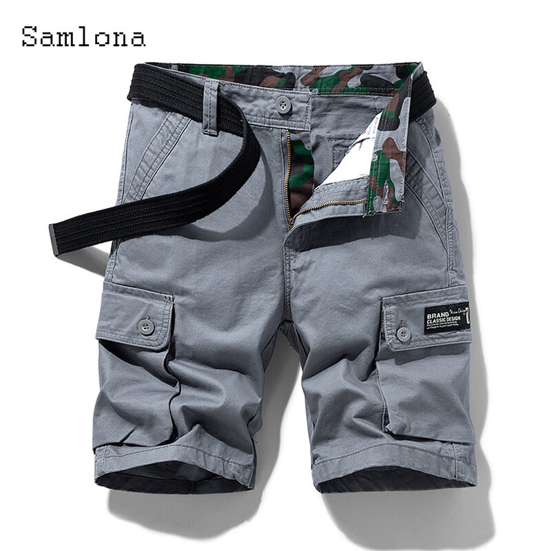 2023 Stylish simplicity Men Fashion Lesiure Cargo Shorts Grey Khaki Casual Pocket Hotpants All-match Simple Cotton Beach Shorts