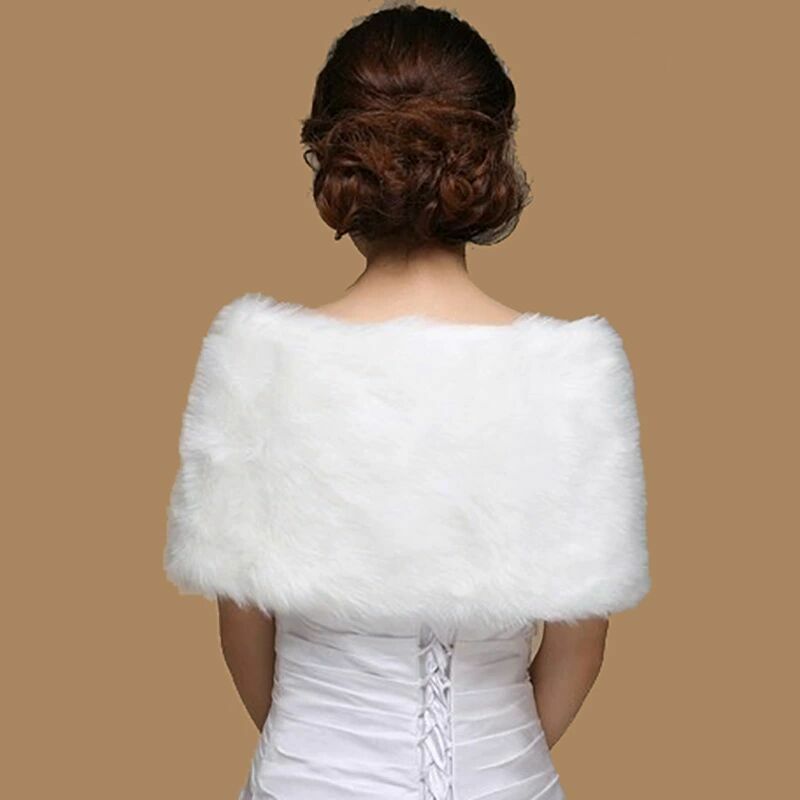 女性のための柔らかい模造毛皮のショール、冬のケープ、結婚式のアクセサリー、エレガントなラップ、白