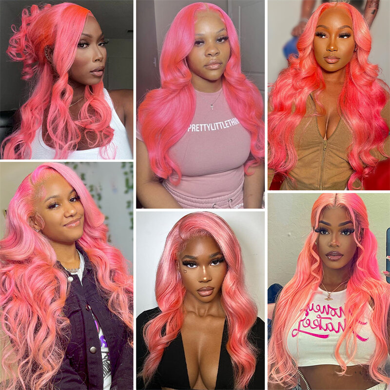 Glueless Pink Lace Front Wigs Human Hair Body Wave Frontal Wig For Women 13x4 13x6 Hd Transparent Preplucked Colored Pink Wig