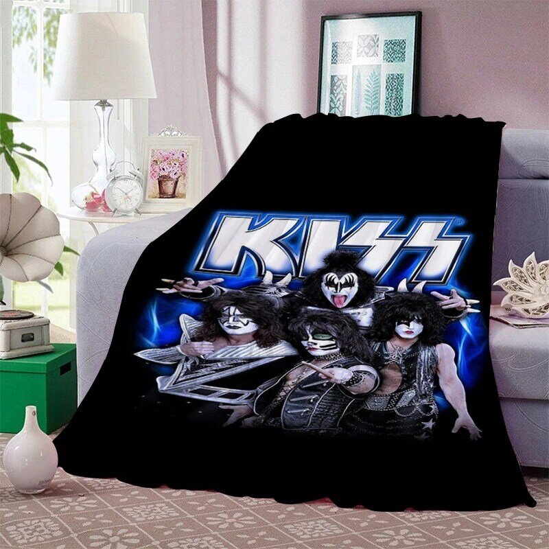 Cobertores de cama macios macios macios de microfibra Kiss Rock Band Velo de cama quente Cobertor de sofá personalizado Acampamento, Inverno
