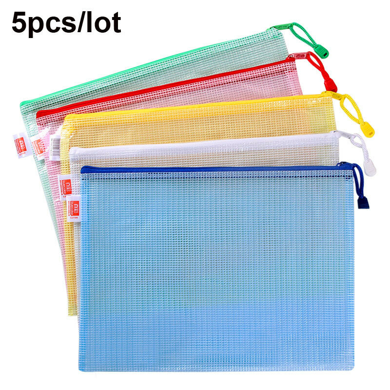 A4 Simples Transparente PVC Malha Espessada Impermeável Zipper Office Storage Archives Student Classificação Papelaria File Bag