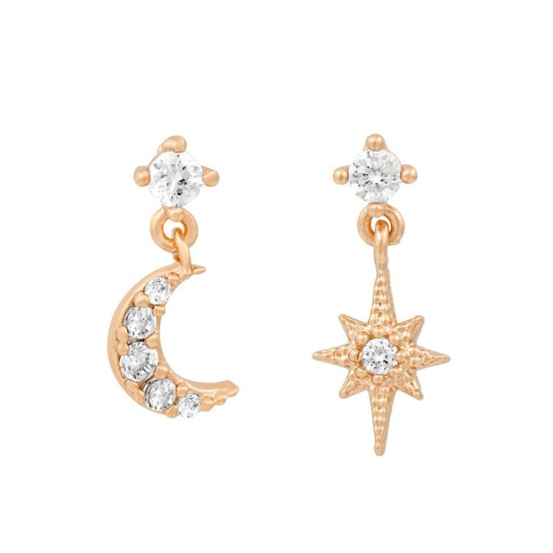 Pendiente de aro de cadena de circonita cúbica de acero inoxidable para mujer, colgante de luna y estrella, pendiente de cartílago, joyería para Piercing, nuevo diseño