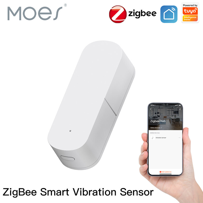 MOES Zigbee Sensor de vibración inteligente, Notificación por aplicación Tuya Smart Life, alarma de choque de movimiento en tiempo Real, registro de historia