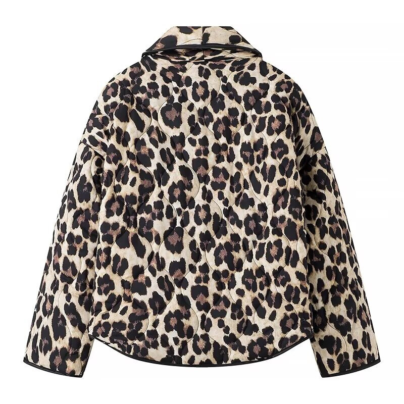 Jaqueta de algodão feminina solta com estampa de leopardo, jaquetas quentes extragrandes femininas, outwear feminino, outono, inverno, moda