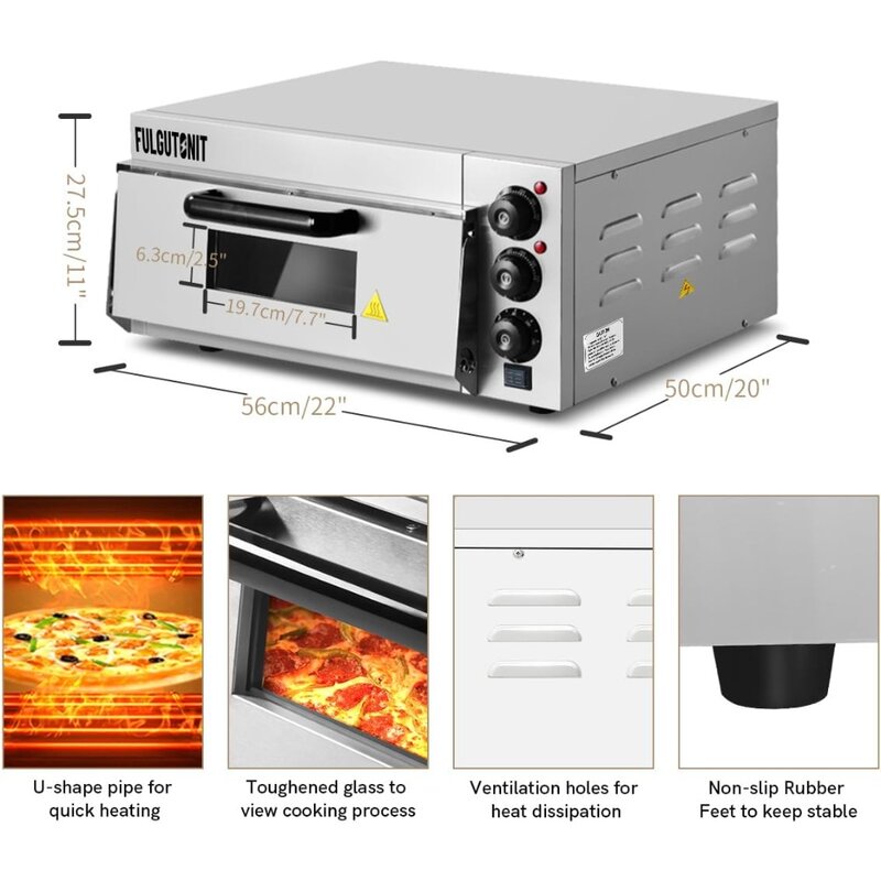 Fulgutonit Pizza Oven Countertop,  Cookerwith Pizza Stone and Timer, for Hotel Restaurant Home Baked