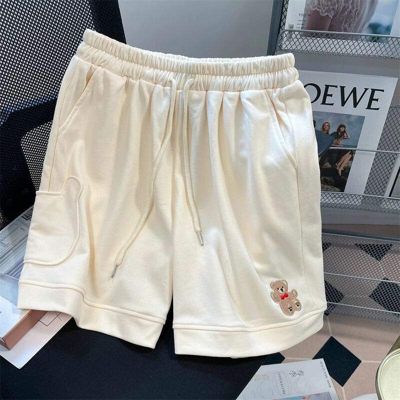Casual sports bear embroidered shorts female summer widelegged high-waisted outside wear five-minute trousers Japanese versatile