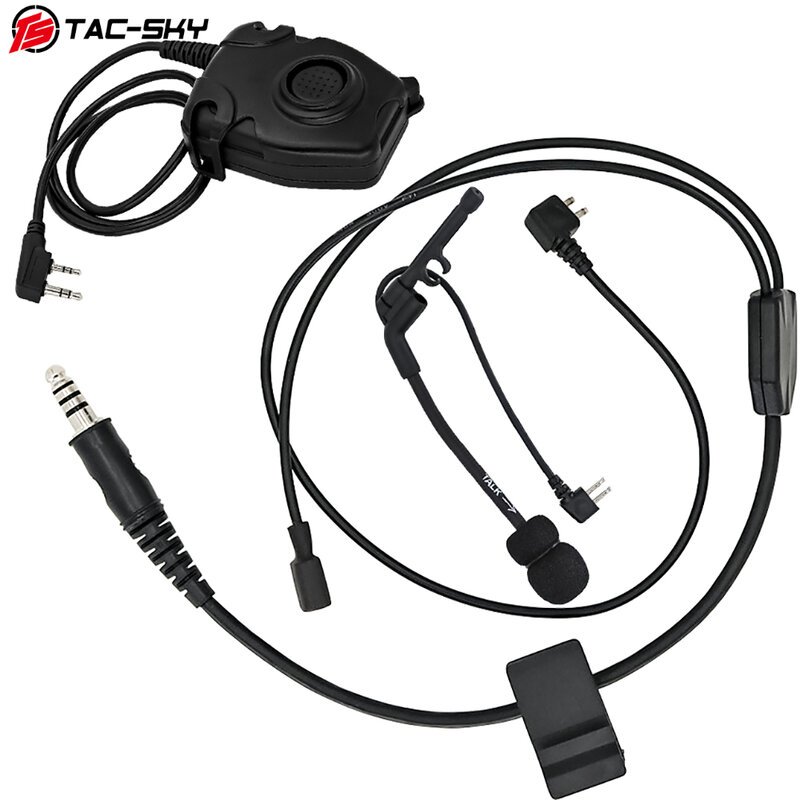 TAC-SKY-Outdoor Hunting Tactical Headset, Conjunto de cabos Y, Adaptador Compatível com U94 PTT, Peltor PTT e Microfone COMTAC