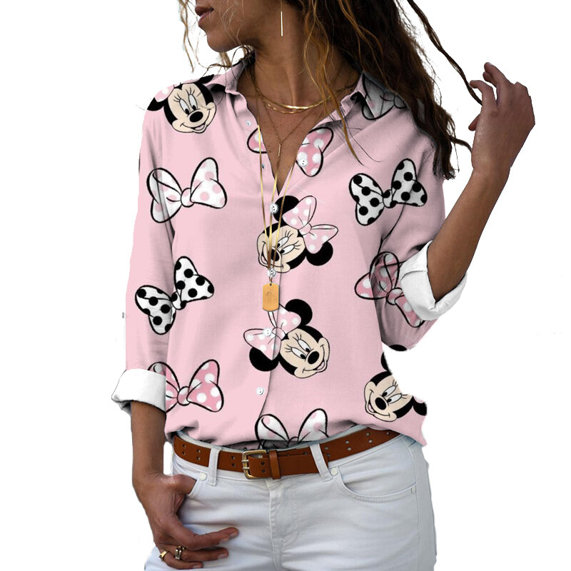 女性のためのディズニー長袖Tシャツ,気質ファッション,ミニー,ルーズフィット,新しいトップ,y2k,2022