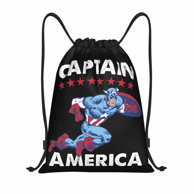 Kustom Captain America Americana tas serut Pria Wanita portabel olahraga Gym saskpack ransel penyimpanan Belanja
