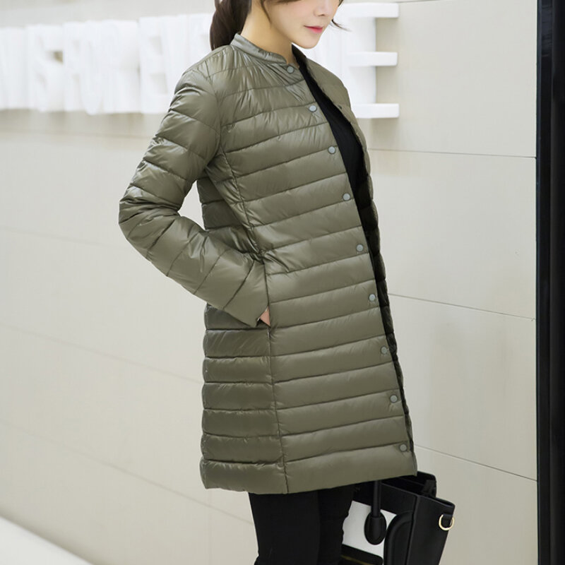 Cappotto caldo imbottito primaverile da donna piumino d'anatra ultraleggero cappotto lungo femminile giacche solide sottili cappotto invernale parka portatile