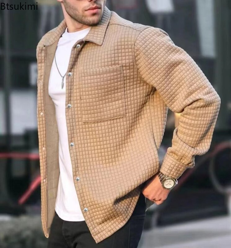 2024 męska kurtka żakardowa z kapturem jednolite, luźne klapy płaszcze casualowe męska wiosenna sweterka z jesienny Trend