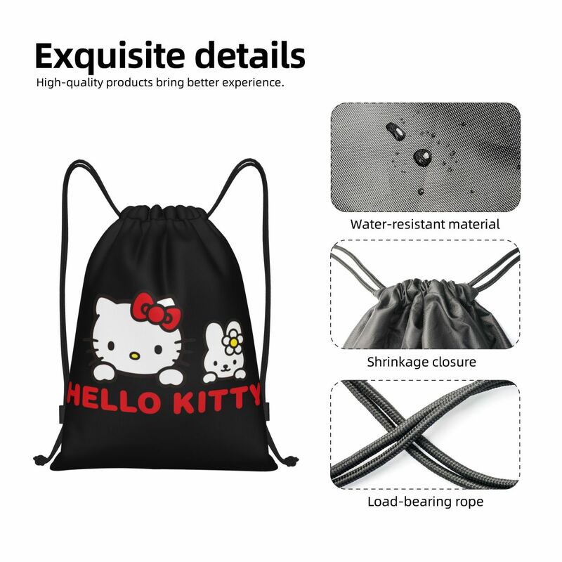 헬로 키티 고양이 복조리 백팩 스포츠 체육관 가방, 남성 여성 쇼핑 배낭, 맞춤형