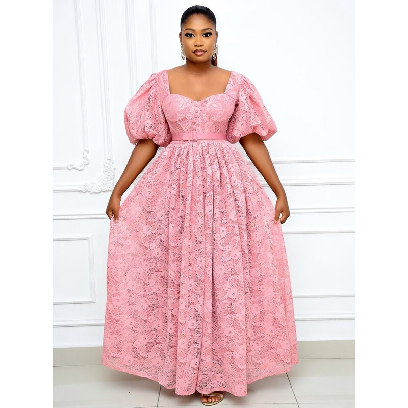 Новое темпераментное женское розовое длинное платье с высокой талией, модное платье принцессы, женское платье нового размера