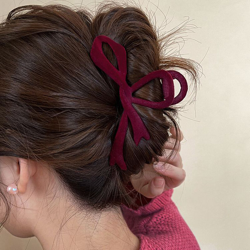 Pinzas para el pelo con lazo de terciopelo rojo para mujer, pinza para el pelo, horquilla elegante francesa, accesorios coreanos para el cabello, tocado femenino, regalo de otoño e invierno