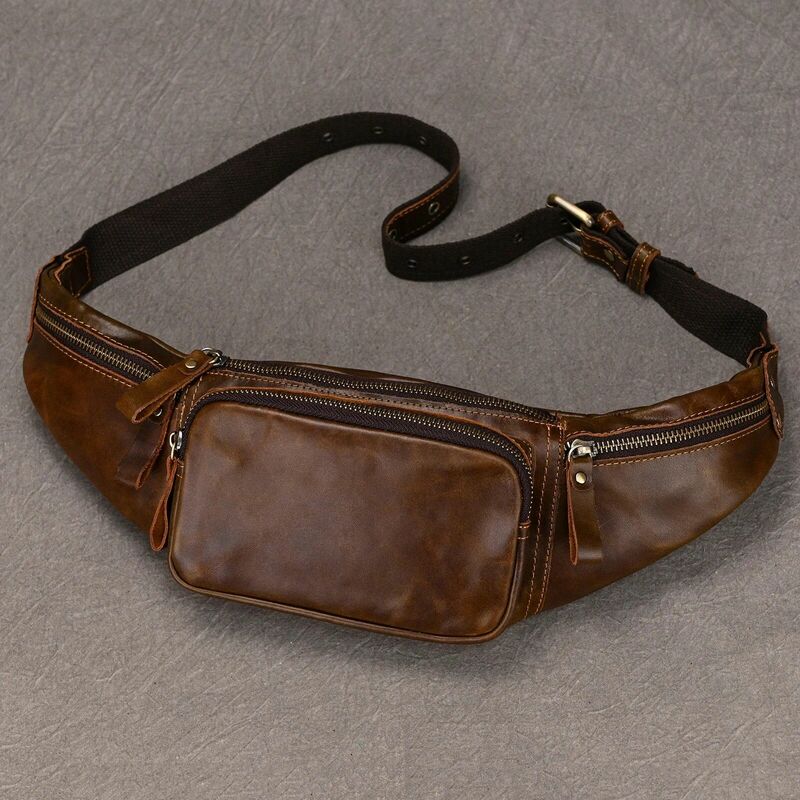 Men's Leather Chest Bags Crossbody Shoulder Bag For Man Male Leather Waist Pack Sling Bag For Outdoor Sports Belt Pouch Small