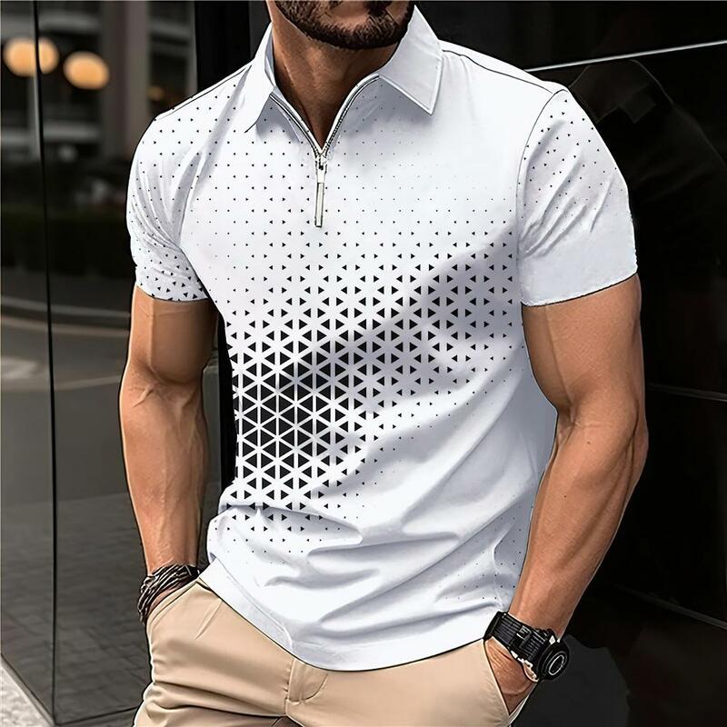 Мужская футболка в полоску, с коротким рукавом и отложным воротником