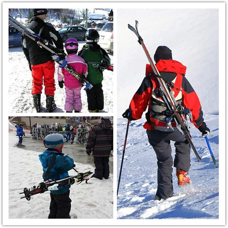 Portador de mano de hombro de poste de esquí, correas de mango de pestañas, gancho Buck ajustable, bucle de protección, bolsa de correa de mango de esquí de nailon negro, nuevo