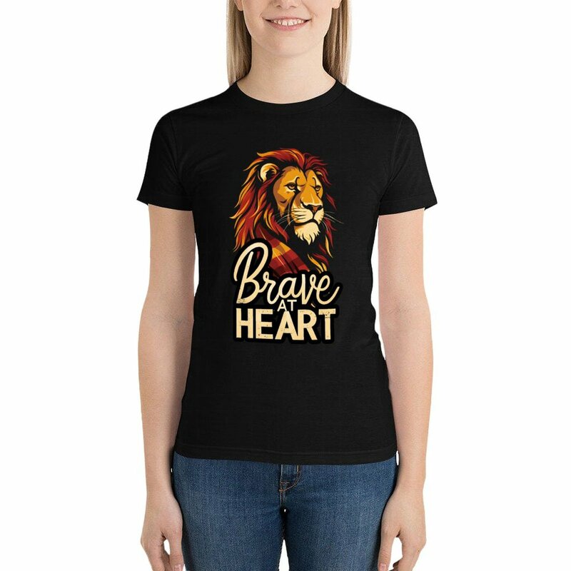 Mutig im Herzen-Löwe mit einem Schal-magischen T-Shirt niedlichen Tops Hippie Kleidung lustige Sommerkleid ung für Frauen