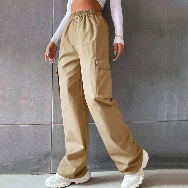 Cargo Pants Women Plus Size Belt Less High Waisted Wide Leg Trousers Straight Leg Relaxed Style Trousers Sweatpants Techwear