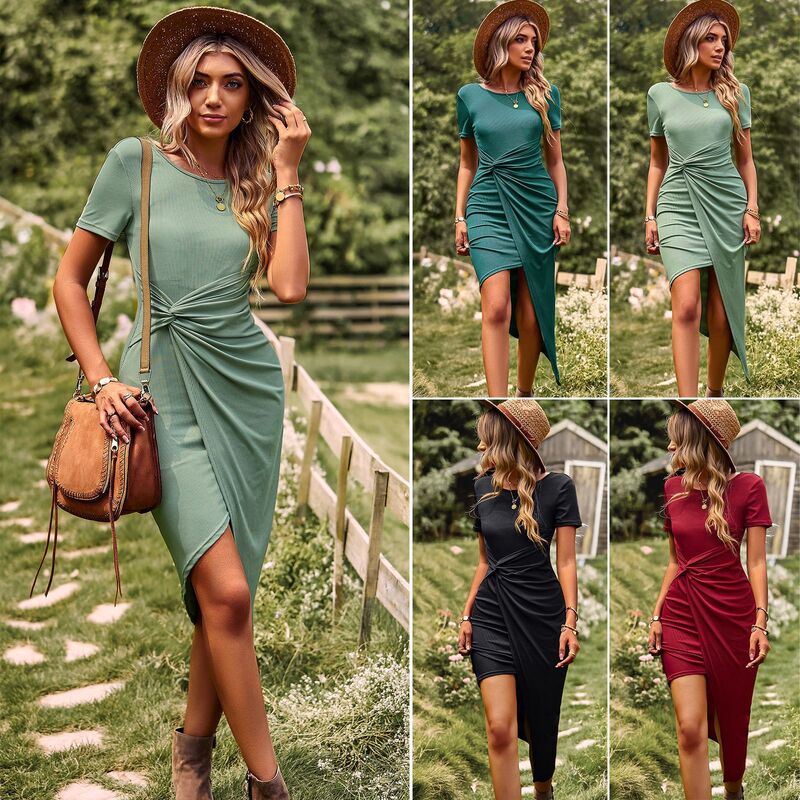 European and American Knitted Sexy Fashion Dress 2024 Spring/Summer High Elastic Light Dress Casual Dress