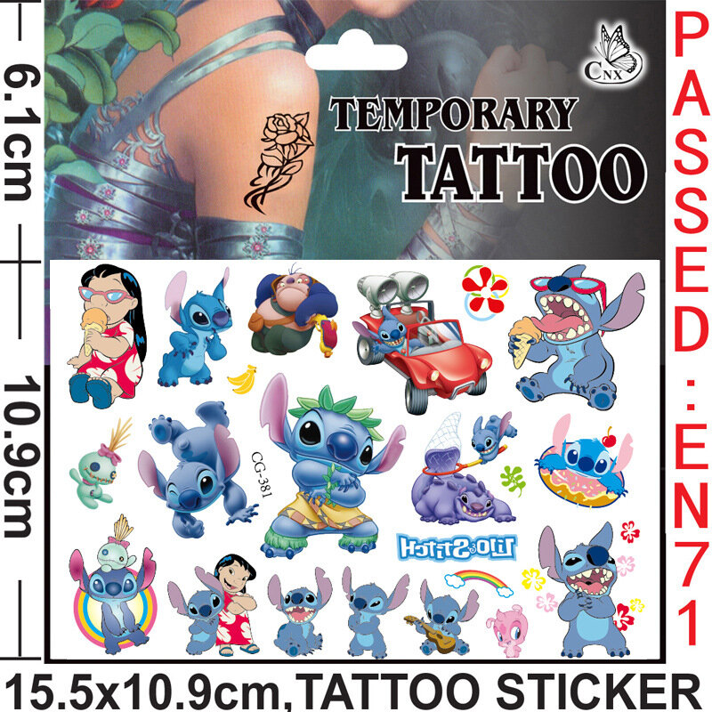 Baby Stitch Cartoon Tattoo Stickers, 8 Interstellar, Crianças Stitch, Transferência de Água, Descartável, Brinquedos, Presentes Kawaii