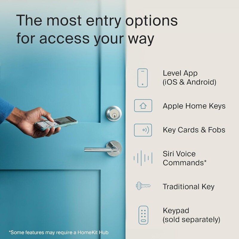 Level Lock+ Smart Lock Plus Apple Home Keys - Smart Deadbolt for Keyless Entry - Includes Key Cards (Satin Chrome)