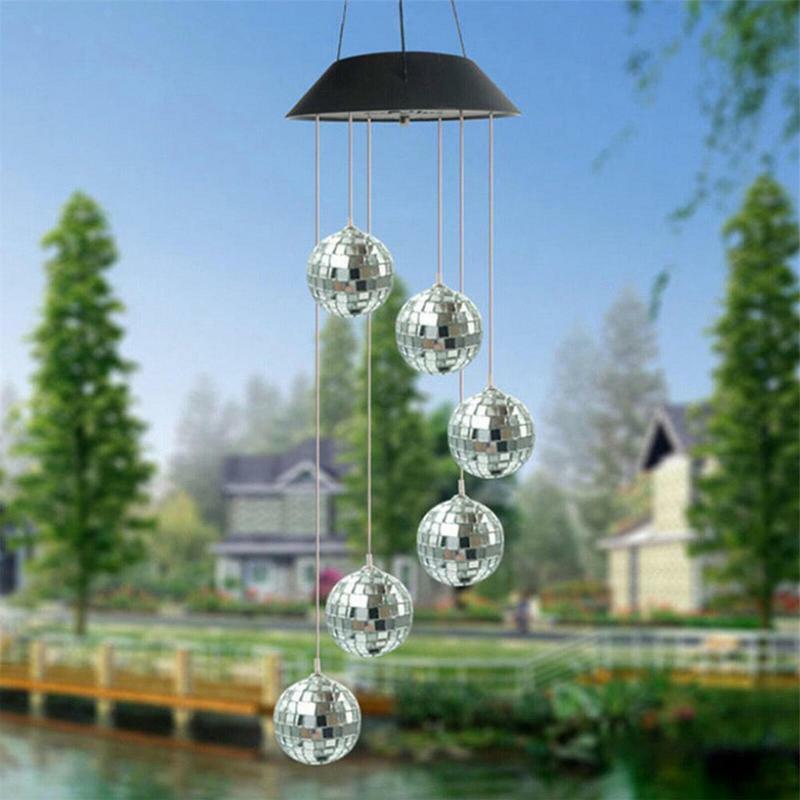 Color Changing Solar Wind Chime Solar Disco Ball Lamp Wind Chimes Waterproof Solar Powered Wind Chime Hang Light for Outside