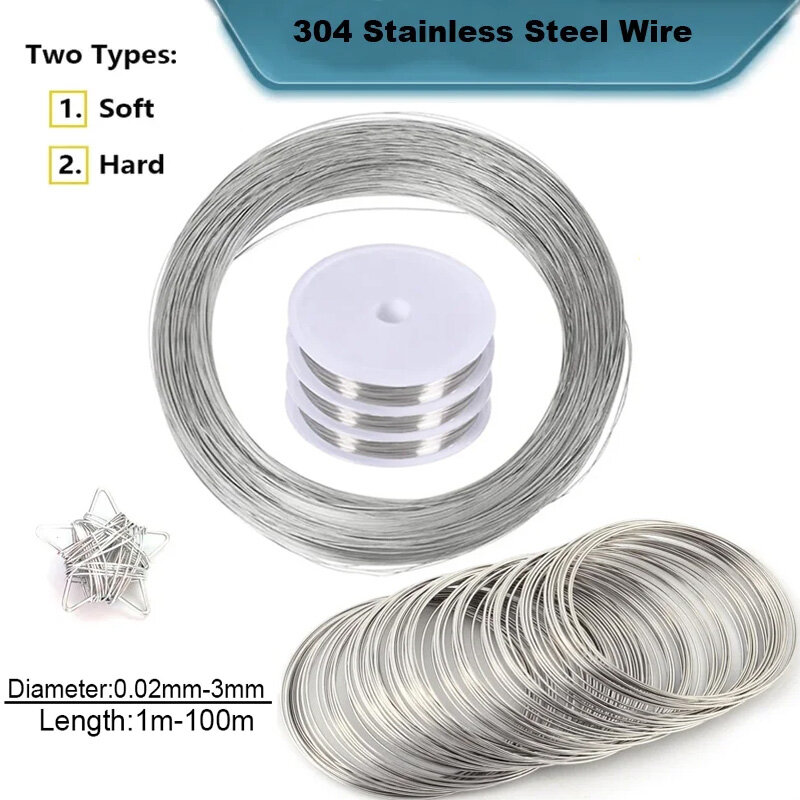 1roll 304 Stainless Steel Soft/hard Steel Wire 1-100meters Diameter 0.02-3mm Single Strand Lashing Soft Iron Wire Rustproof