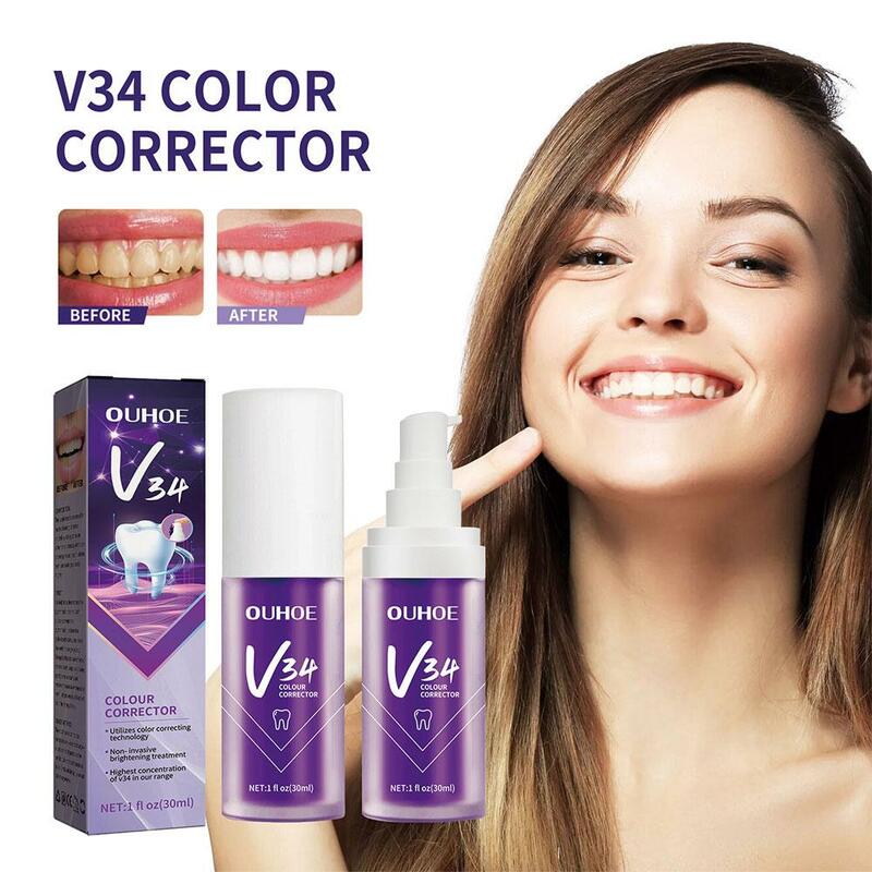 Hot V34 dentifricio correttore di colore viola dentifricio per denti dentifricio schiarente bianco per la cura dei denti riduce l'ingiallimento 30ml
