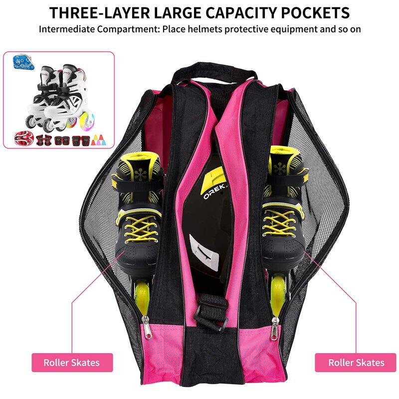 Large Capacity Breathable Roller Skate Bag with Adjustable Shoulder Strap for kids and Adults,Fit Quad Skates, Inline Skates