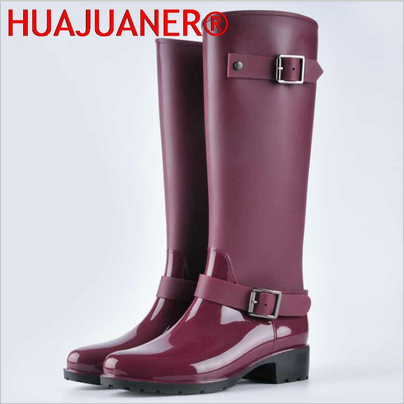 รองเท้าบูททรงสูงมีซิปสไตล์พังค์สำหรับผู้หญิงรองเท้าลุยน้ำรองเท้าบูทหน้าฝนสีล้วนสำหรับผู้หญิงขนาด36-41ไซส์พิเศษ