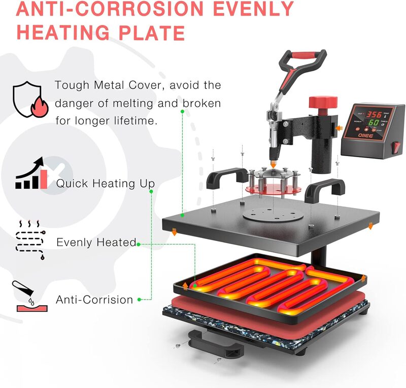 Heat Press Machine 8 in 1 Combo Heat Press 15 x 15 Inch Heat Transfer Machine 360-Degree Swing Away Digital Shirt Printing