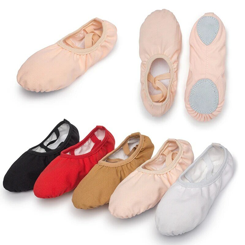 Pantofole da ballo per balletto in tela per balletto per ragazze per donne bambini pratica classica con suola divisa danza piatta per adulti