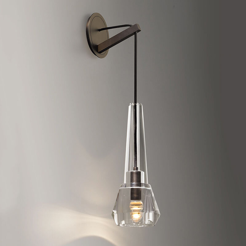 Luxury Simple Design Copper Crystal Wall Lamp Postmodern Living Room Background Bedroom Led Bedside Lighting