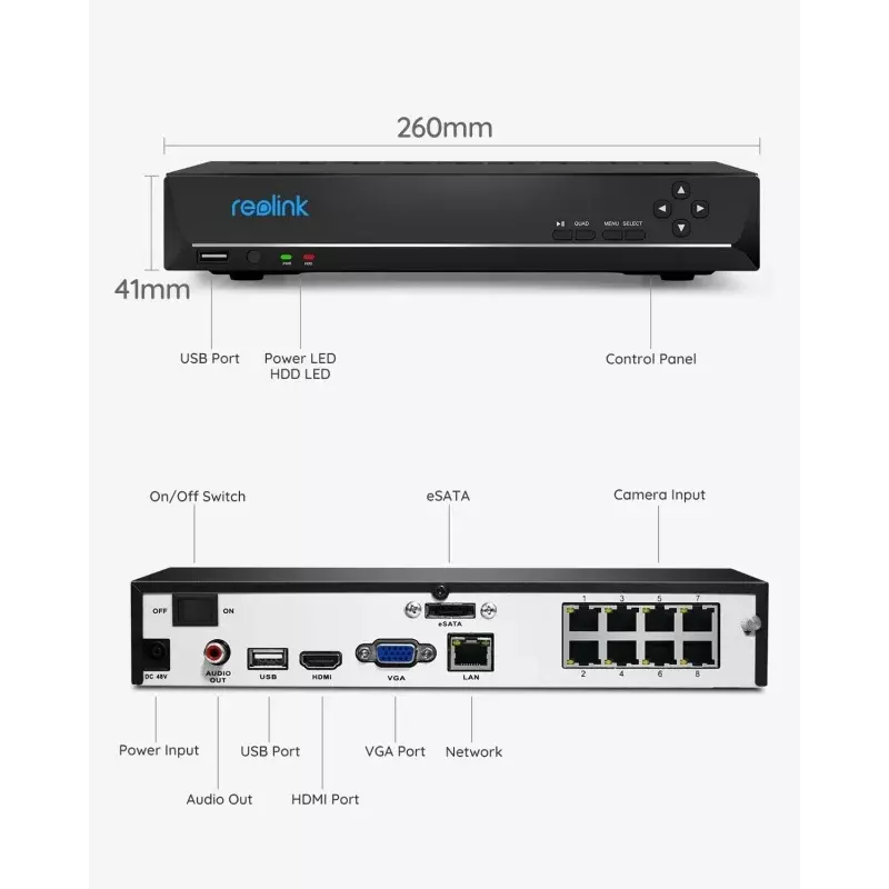 مسجل فيديو REOLINK-Network لنظام كاميرا الأمن المنزلي ، يعمل فقط مع كاميرات Reolink ذات 4K و 5mp و 4MP و HD و 8CH و PoE