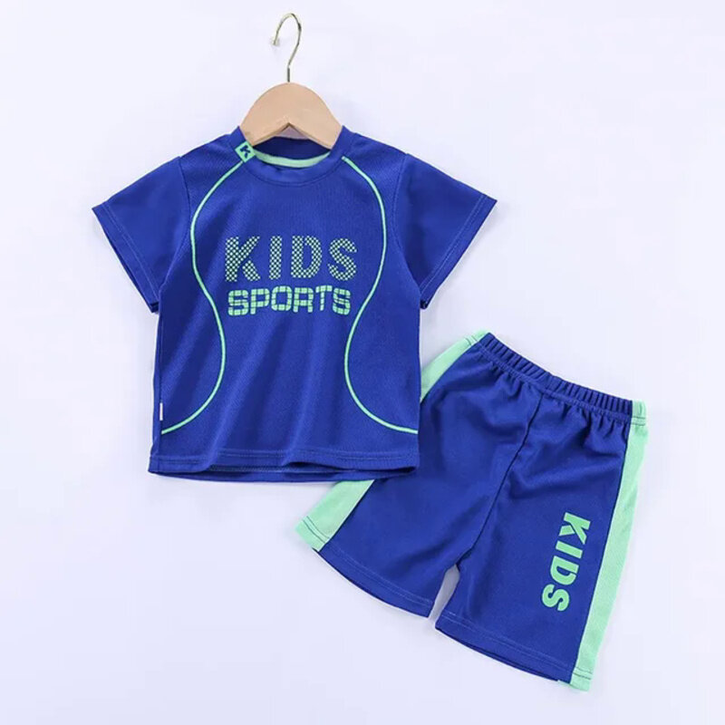 Conjunto Sportswear de manga curta infantil, terno de bola, secagem rápida, respirável, cor sólida, meninos, meninas