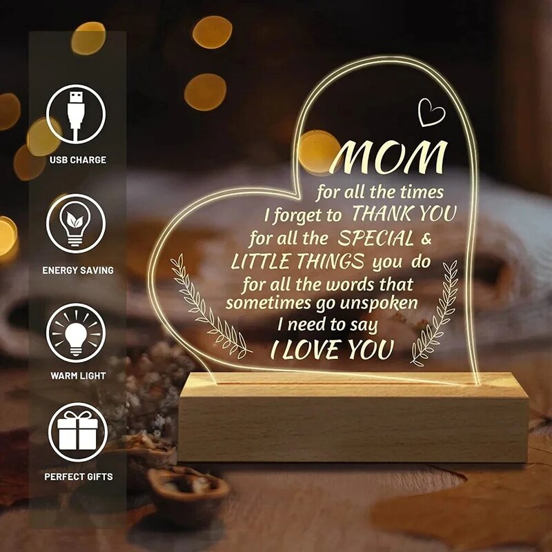 Lampu malam 3D personalisasi teks khusus untuk ayah & Hari Ibu Ulang Tahun 3D hadiah lampu malam dasar warna 3/7