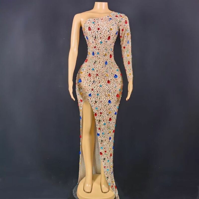 Spersonalizowana siateczkowa koronka z długim rękawem, przezroczysta, wysoka elastyczna cekiny, seksowny, obcisły sukienka sukienka na przyjęcie urodzinowe sukienka na występy