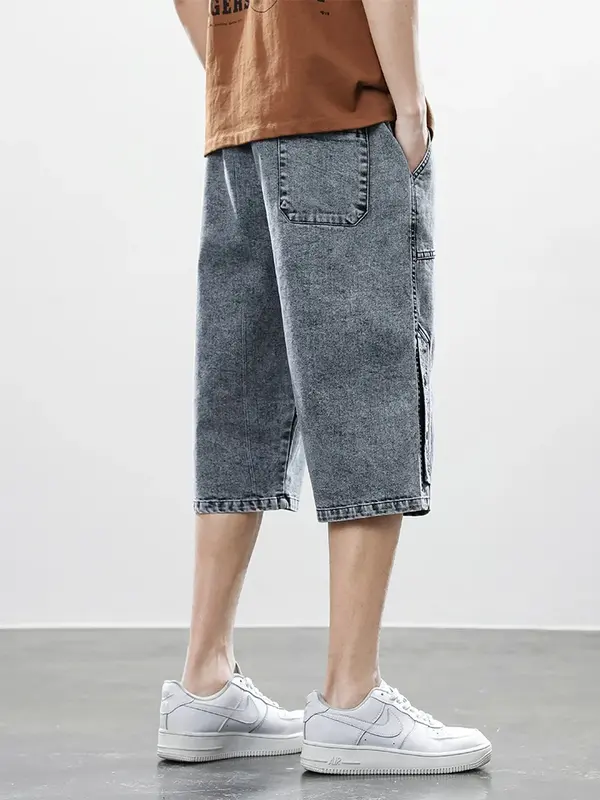 Pantaloni corti da uomo estivi pantaloni Hip Hop Streetwear pantaloncini larghi in Denim pantaloni Casual dritti in cotone Capris Plus Size 8XL