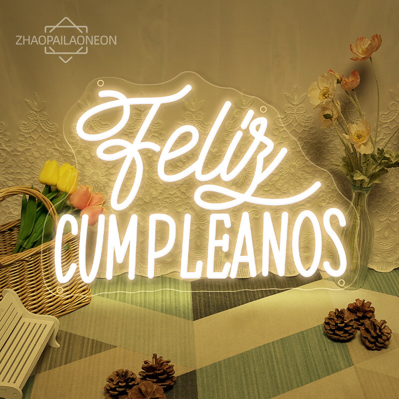 Feliz cumpleanos 네온 LED 사인, 스페인어 생일 축하 네온 조명, USB 홈 파티 아트 벽 룸 생일 장식 표지판