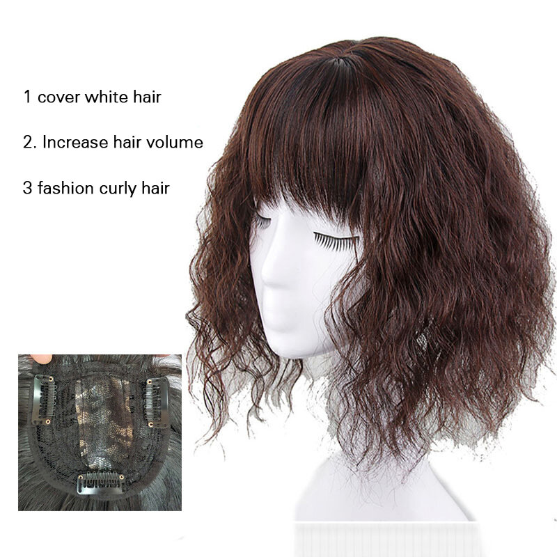Wig ekstensi rambut halus wanita, aksesori rambut personalisasi dengan poni untuk penggunaan pesta sehari-hari