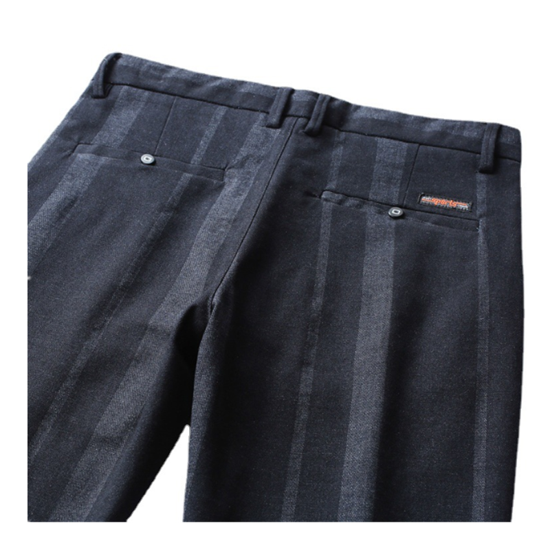 Pantalones casuales de rayas elásticas para hombres, pantalones occidentales transpirables ajustados para pies pequeños, tendencia de primavera y otoño, L0016