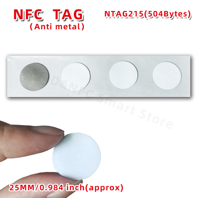NFC 안티 메탈 태그 NFC215 라벨 RFID 215 스티커, NT/AG215 504 바이트 태그 배지 라벨 스티커, TagMo Forum Type2 용 13.56MHz