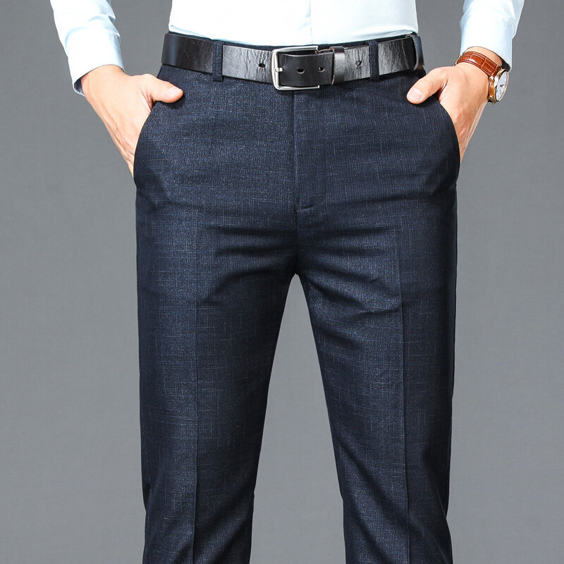 Pantalones de traje informales de negocios para hombre, de cintura alta Pantalón liso, Formal, de oficina, estilo clásico, largo, talla grande, nuevo