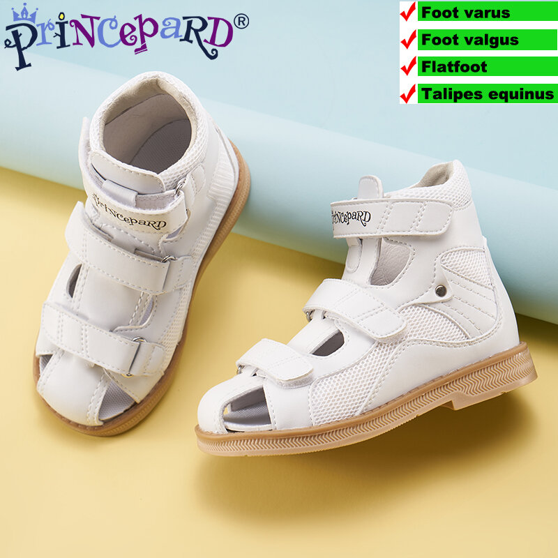 Princepard Summer Kids Orthopedic Sandals Boys Girls Genuine Leather Footwear Toddler Walking Correcting Shoes with Arch Support